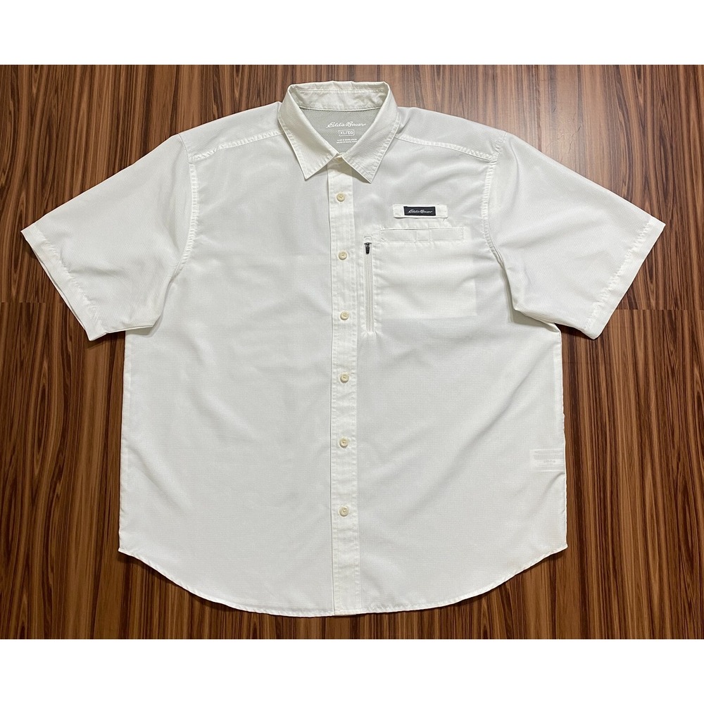 Eddie Bauer Men's Shirt Sz XL White Short Sleeve Vented Breathable Pocket Zip‎